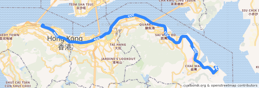 Mapa del recorrido 城巴788線 Citybus 788 (小西灣（藍灣半島） Siu Sai Wan (Island Resort) → 中環（港澳碼頭） Central (Macau Ferry) (不停富景花園 omit Fullview Garden)) de la línea  en Ilha de Hong Kong.
