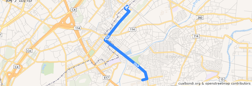 Mapa del recorrido 鶴ヶ島03 鶴ヶ島駅～いせはら団地 de la línea  en 사이타마현.