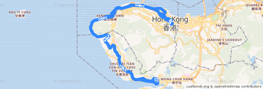 Mapa del recorrido 城巴347線 Citybus 347 (金鐘 Admiralty ↺ 香港仔 Aberdeen) de la línea  en 香港島 Hong Kong Island.