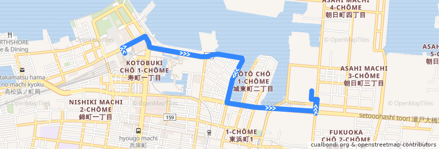 Mapa del recorrido 高松駅 => 県立中央病院 de la línea  en Такамацу.