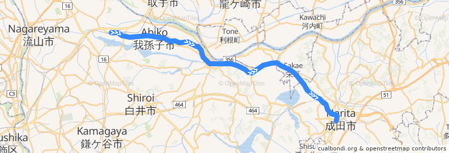 Mapa del recorrido JR成田線 (我孫子支線) de la línea  en Préfecture de Chiba.