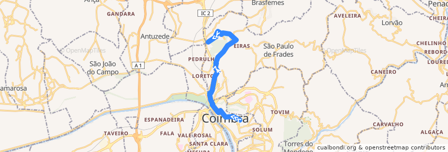 Mapa del recorrido 36T: Praça da República => Ponte de Eiras de la línea  en Coímbra.