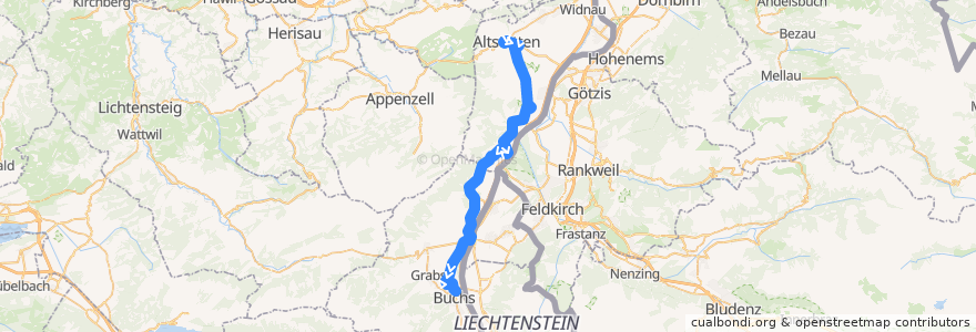 Mapa del recorrido Bus 300: Altstätten SG, Stadt => Buchs SG, Bahnhof de la línea  en Saint-Gall.
