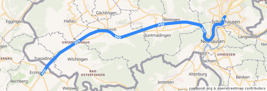 Mapa del recorrido S: Erzingen (Baden) => Schaffhausen de la línea  en Escafusa.