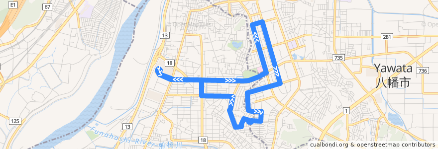 Mapa del recorrido くずは線 de la línea  en Hirakata.