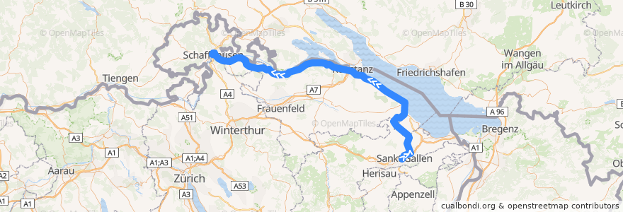 Mapa del recorrido S8: St. Gallen => Schaffhausen de la línea en Thurgau.