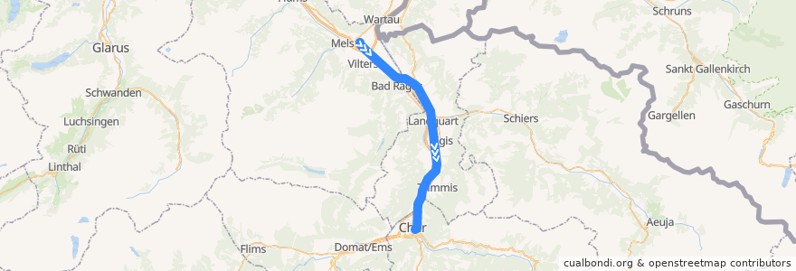 Mapa del recorrido S12: Sargans => Chur de la línea  en スイス.