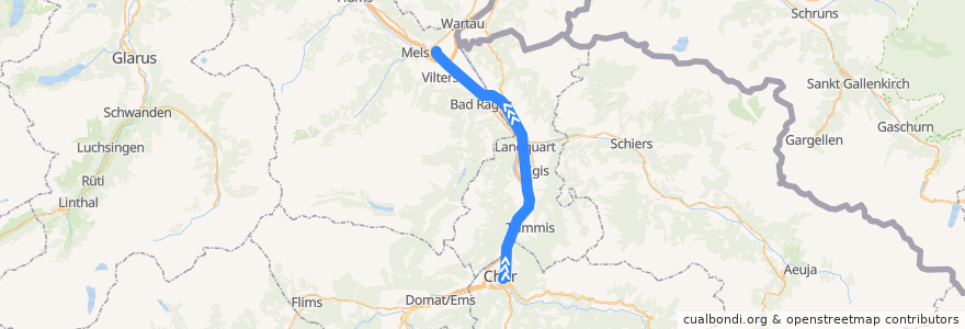 Mapa del recorrido S12: Chur => Sargans de la línea  en スイス.