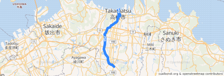 Mapa del recorrido 高松駅 => 栗林公園・岩崎 de la línea  en 高松市.
