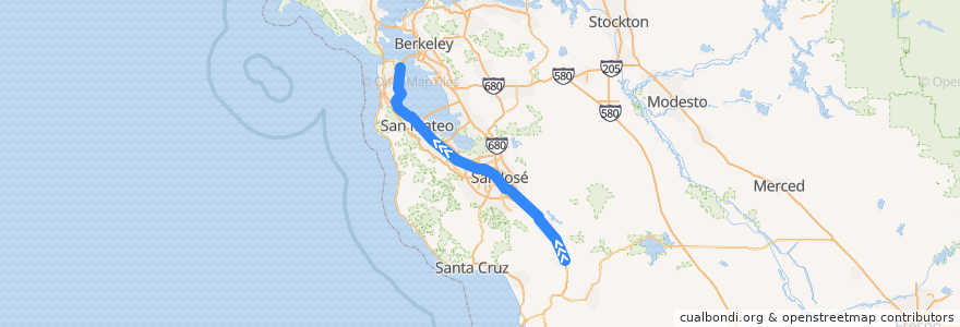 Mapa del recorrido Caltrain Local: Gilroy +> San Francisco (weekdays) de la línea  en カリフォルニア州.