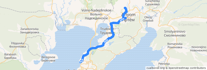 Mapa del recorrido Автобус 205мп: Автовокзал - Аэропорт(терминал А) de la línea  en Krai de Primorie.