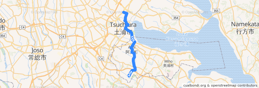 Mapa del recorrido 関東鉄道バス 福田⇒阿見中央公民館・土浦駅⇒合同庁舎 de la línea  en 茨城県.