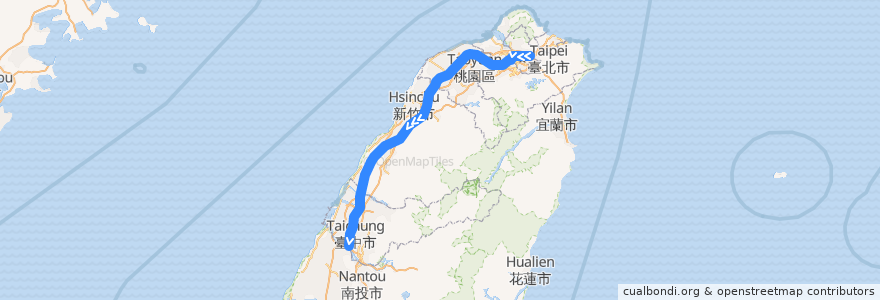 Mapa del recorrido 台灣高鐵 1513 南港->台中 de la línea  en Taiwan maritime boundary.