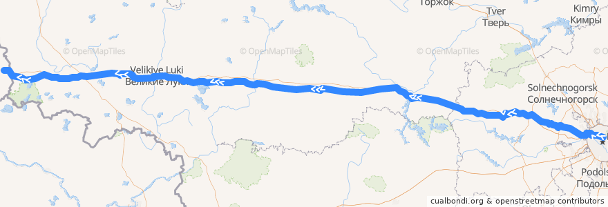 Mapa del recorrido Maskava - Rīga de la línea  en Rússia.