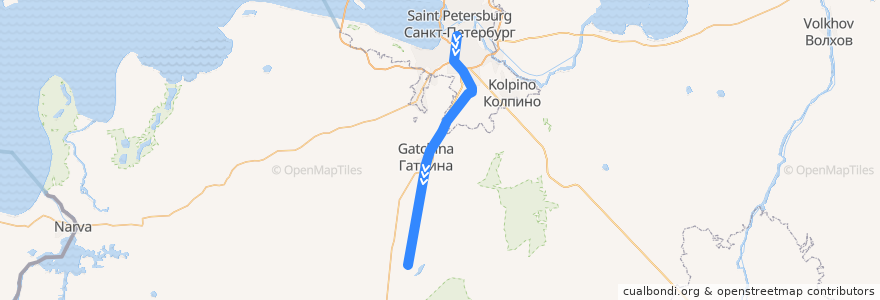 Mapa del recorrido Санкт-Петербург - Строганово de la línea  en Ленинградская область.