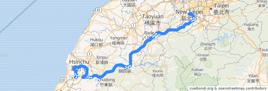 Mapa del recorrido 3777 新竹->板橋 de la línea  en Taiwan maritime boundary.