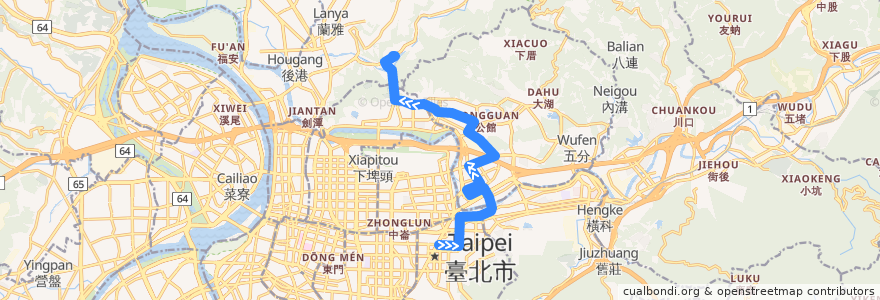 Mapa del recorrido 臺北市 藍7副 捷運市政府站->故宮博物院 de la línea  en 臺北市.