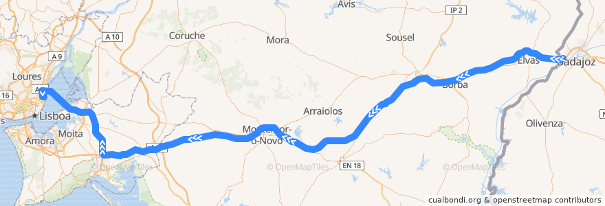 Mapa del recorrido Flixbus 794: Madrid, Busbahnhof Süd => Lissabon, Busbahnhof Oriente de la línea  en España.