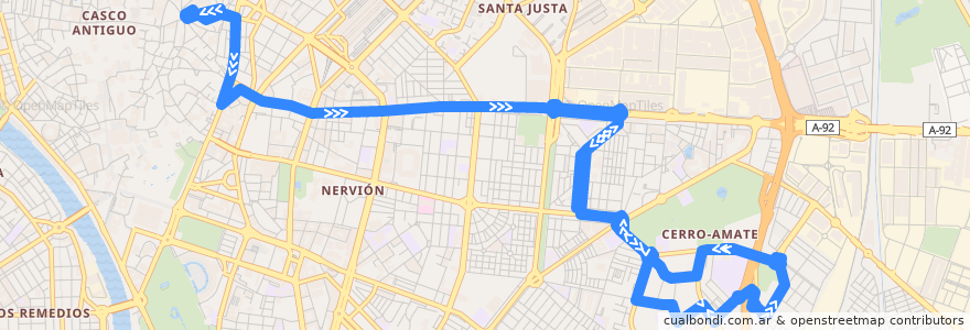 Mapa del recorrido 24 Ponce de León - Palmete de la línea  en Sevilla.