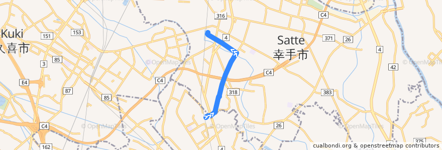 Mapa del recorrido 朝日バスST01系統 杉戸高野台駅⇒幸手駅 de la línea  en 埼玉県.