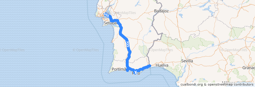 Mapa del recorrido Flixbus 785: Lissabon, Busbahnhof Oriente => Sevilla, Plaza de Armas de la línea  en Andalucía.