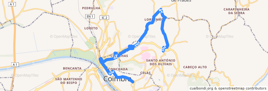 Mapa del recorrido 19R: São Romão => Lordemão => Praça da República de la línea  en قلمرية.