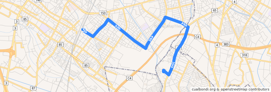 Mapa del recorrido 朝日バスKU24系統 久喜駅東口⇒吉羽・栗原⇒昌平高校 de la línea  en 埼玉県.