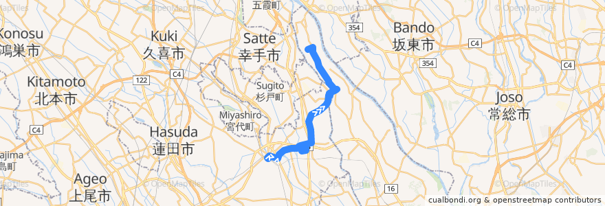 Mapa del recorrido 朝日バスKB55系統 春日部駅東口⇒イオンモール春日部⇒関宿はやま工業団地 de la línea  en Japão.