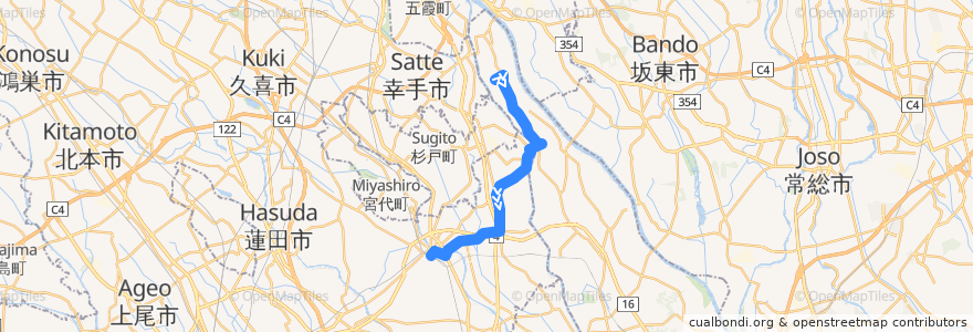 Mapa del recorrido 朝日バスKB56系統 関宿はやま工業団地⇒辻橋⇒春日部駅東口 de la línea  en 日本.