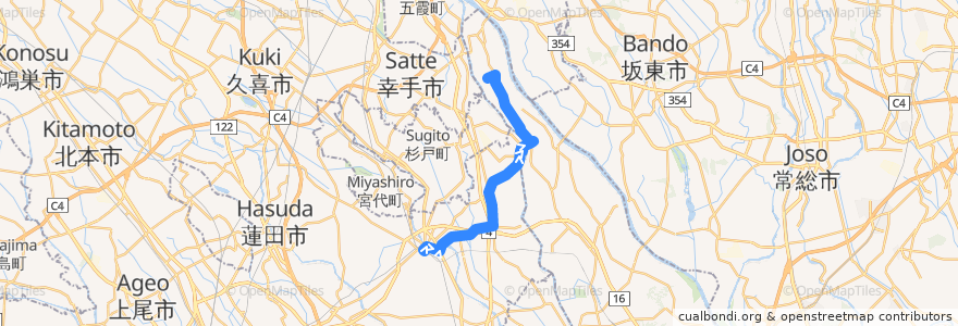 Mapa del recorrido 朝日バスKB56系統 春日部駅東口⇒辻橋⇒関宿はやま工業団地 de la línea  en Japon.