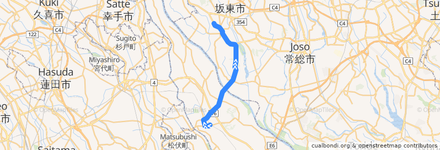 Mapa del recorrido 茨急バス 野田市駅⇒辺田⇒岩井車庫 de la línea  en Japan.