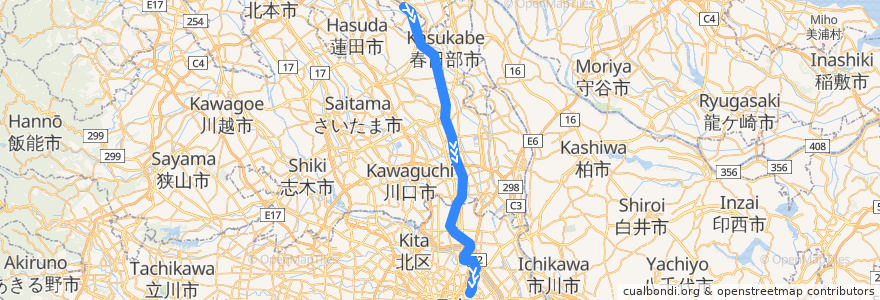 Mapa del recorrido 東武スカイツリーライン de la línea  en Japonya.