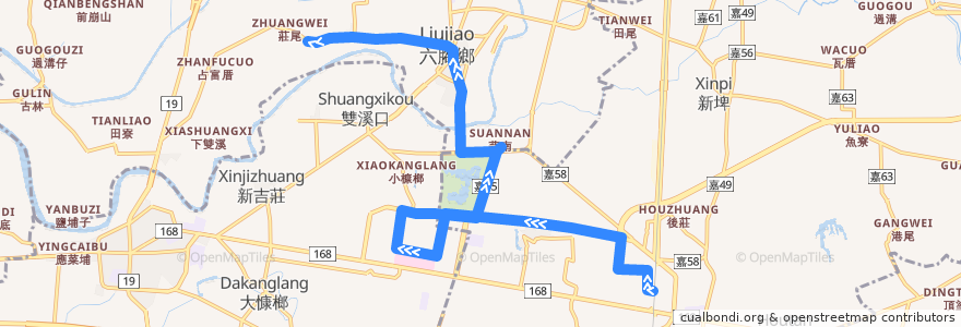 Mapa del recorrido 嘉義縣 105A: 高鐵嘉義站→溪厝村(往程) de la línea  en 嘉義縣.