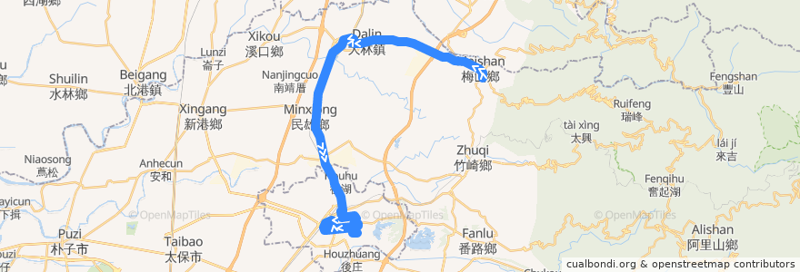 Mapa del recorrido 公路客運 7304B: 梅山→嘉義(經大林,繞駛嘉義市學區)(返程) de la línea  en 嘉義縣.