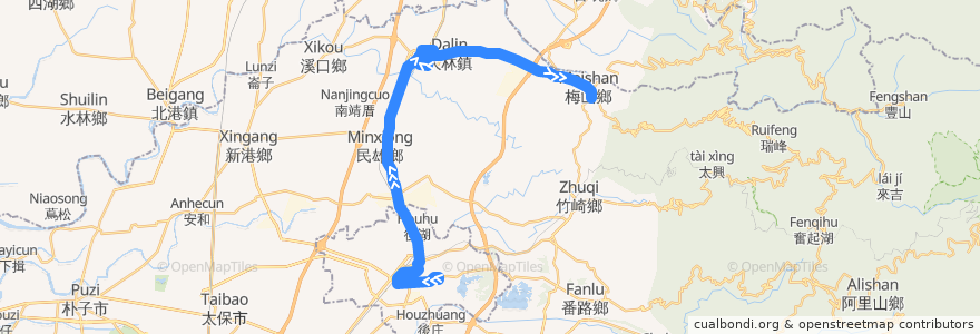 Mapa del recorrido 公路客運 7304A: 嘉義→梅山(經大林,繞駛慈濟醫院)(往程) de la línea  en 嘉義縣.