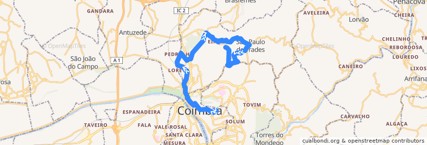 Mapa del recorrido 30: Antero de Quental => Pr. República => São Paulo de Frades => Redonda de la línea  en Coimbra.