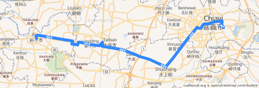 Mapa del recorrido 公路客運 7324D: 嘉義→朴子(經高鐵, 往程) de la línea  en 嘉義縣.