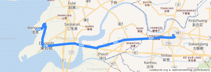 Mapa del recorrido 公路客運 7233: 塭港→朴子(返程) de la línea  en Comté de Chiayi.