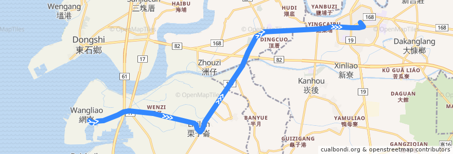 Mapa del recorrido 公路客運 7227: 網寮→朴子(返程) de la línea  en Chiayi County.