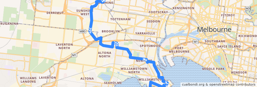 Mapa del recorrido Bus 471: Sunshine => Altona Gate SC & Newport => Williamstown de la línea  en Мельбурн.
