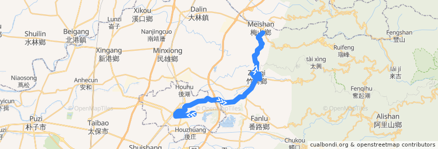 Mapa del recorrido 公路客運 7323B: 嘉義→梅山(經竹崎, 繞駛竹崎高中, 往程) de la línea  en 嘉義縣.