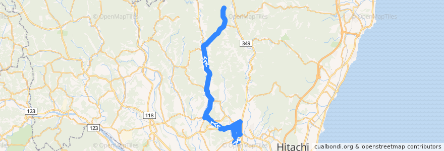 Mapa del recorrido 茨城交通バス水府30系統 総合福祉会館・常陸太田駅・市役所⇒水府支所⇒東染明神 de la línea  en 常陸太田市.