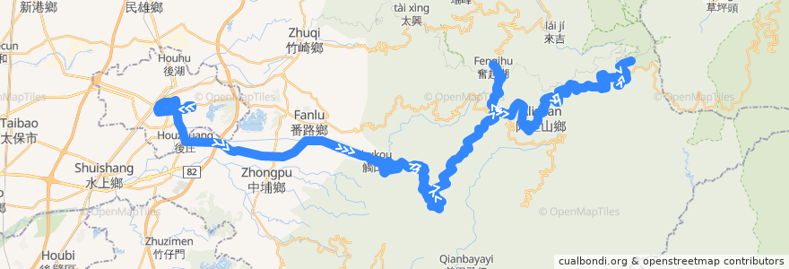 Mapa del recorrido 公路客運 7322A: 嘉義→阿里山(繞駛奮起湖, 往程) de la línea  en 嘉義縣.