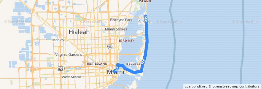 Mapa del recorrido MDT 120: Haulover Park => Downtown Miami de la línea  en Comté de Miami-Dade.