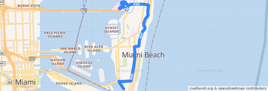 Mapa del recorrido MDT 103 (C): Mount Sinai Hospital => South Pointe de la línea  en 迈阿密海滩/邁阿密海灘.