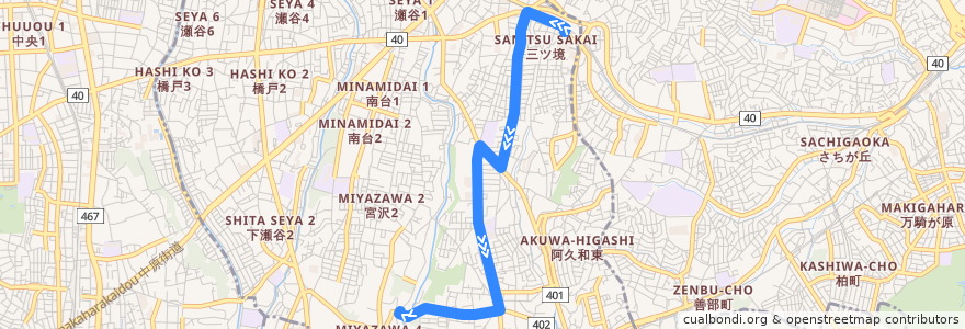 Mapa del recorrido 神奈中バス 境11系統(三ツ境駅→宮沢) de la línea  en 横浜市.