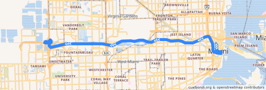 Mapa del recorrido MDT 836: Downtown Miami => Dolphin Station Park and Ride de la línea  en マイアミ・デイド郡.