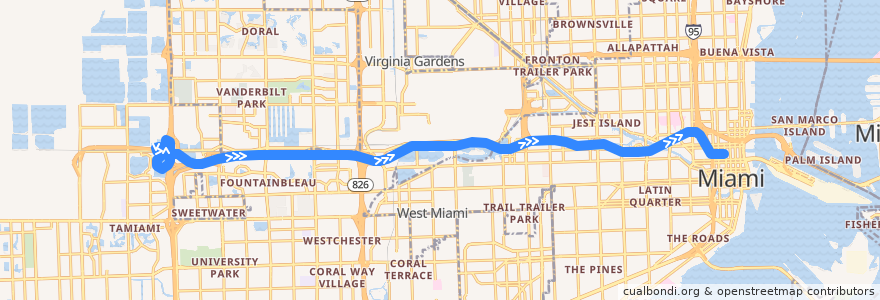 Mapa del recorrido MDT 836: Dolphin Station Park and Ride => Downtown Miami de la línea  en Contea di Miami-Dade.