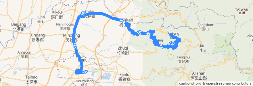 Mapa del recorrido 公路客運 7315A: 嘉義→瑞峰(繞駛慈濟醫院, 往程) de la línea  en 嘉義縣.