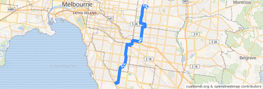 Mapa del recorrido Bus 767: Box Hill Station => Deakin University & Jordanville & Chadstone => Southland SC de la línea  en Melbourne.